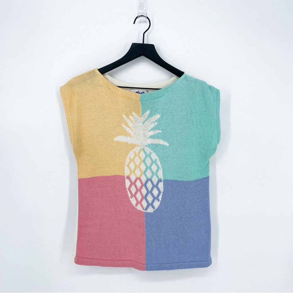 Vintage Stag Sport Pastel Colorblock Pineapple Knit Top Small